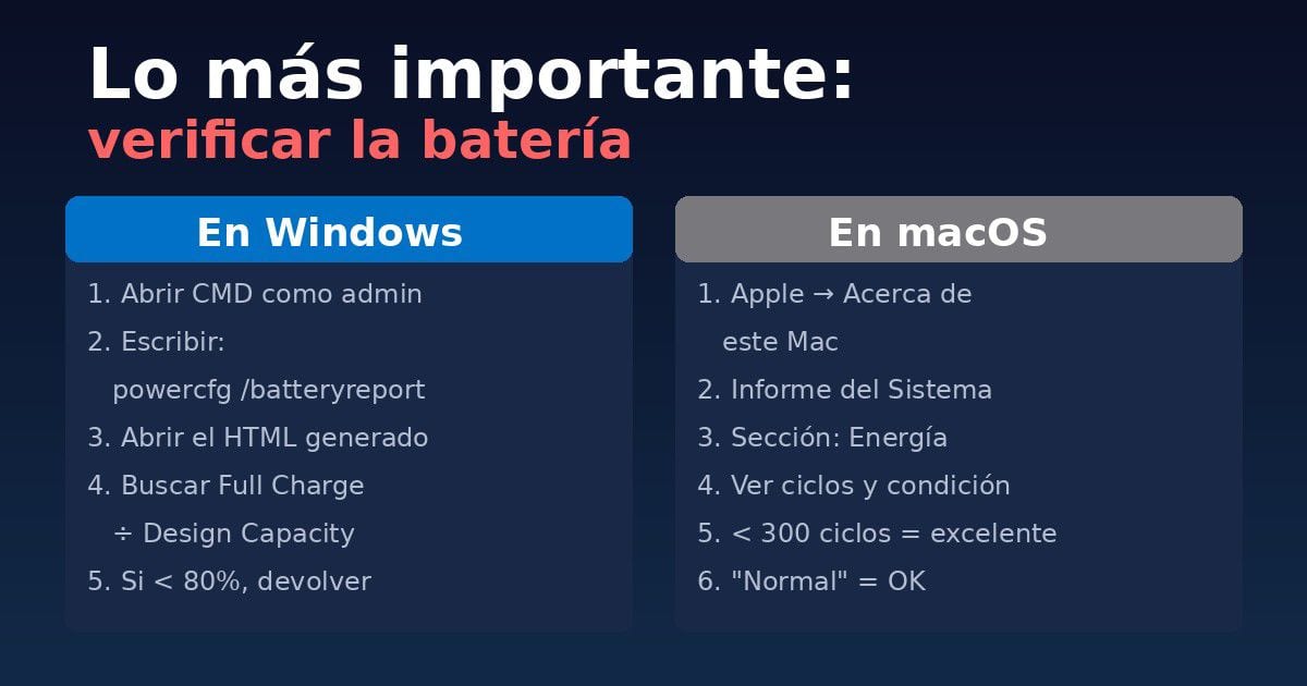 Verificar estado de batería en laptop renovada Cómo verificar batería de laptop renovada en Windows y macOS paso a paso