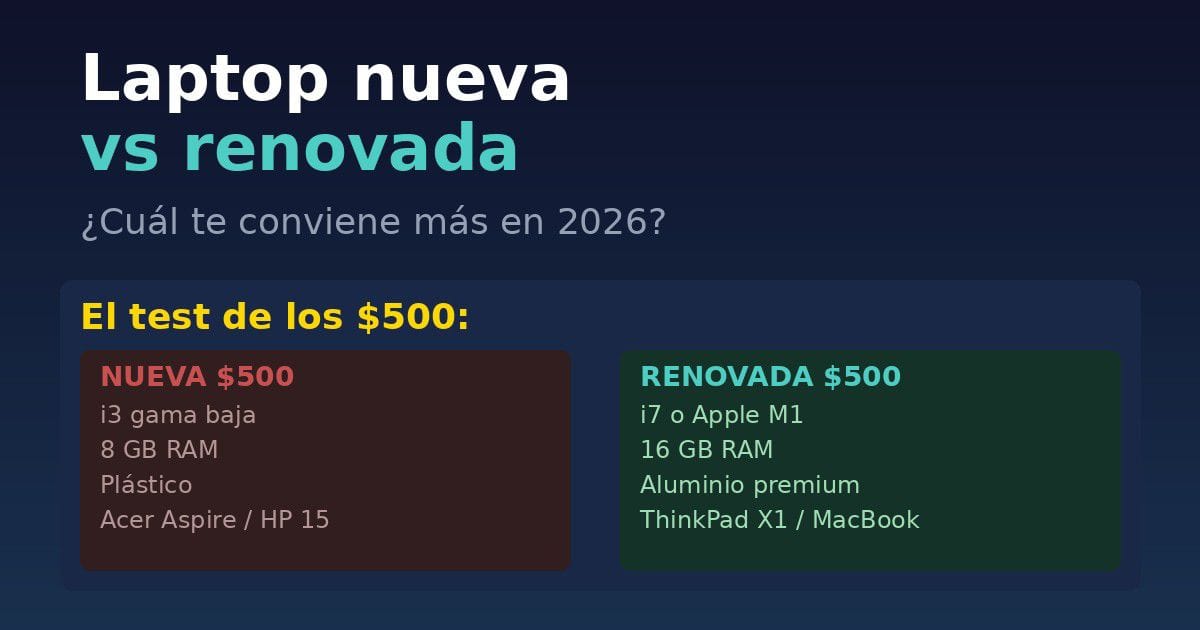 Guía visual de cuándo comprar laptop nueva y cuándo renovada según presupuesto