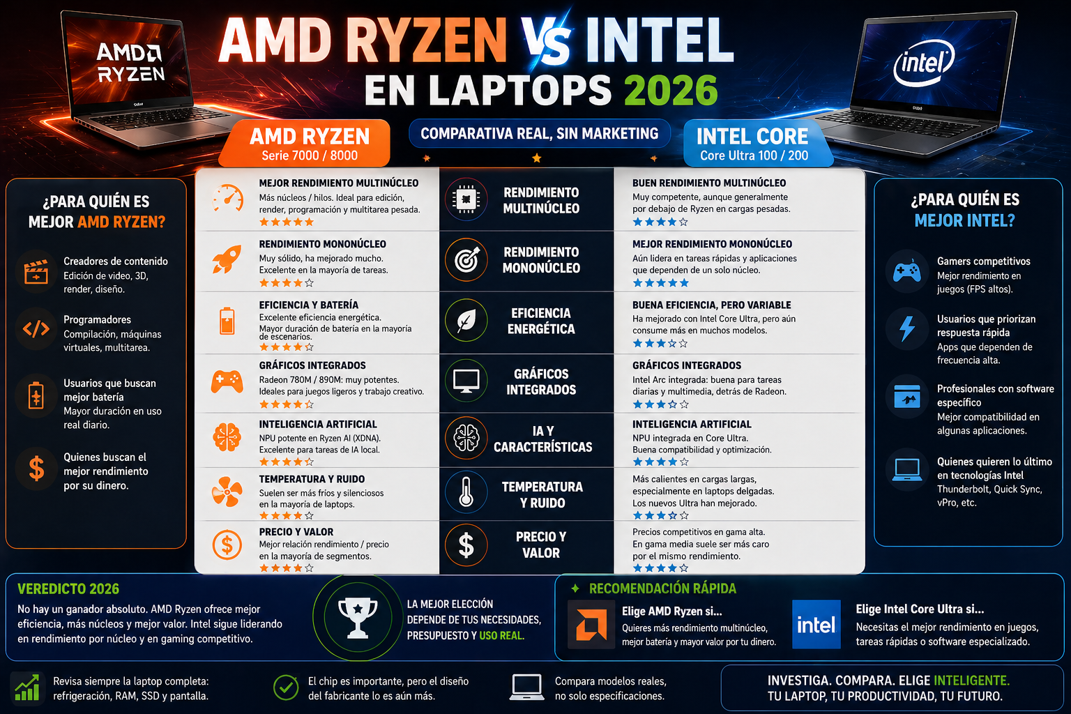 AMD Ryzen vs Intel en Laptops 2026
