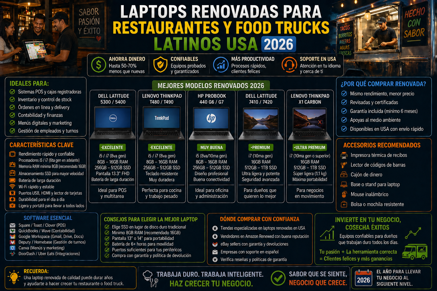 Laptops Renovadas para Restaurantes y Food Trucks Latinos USA 2026