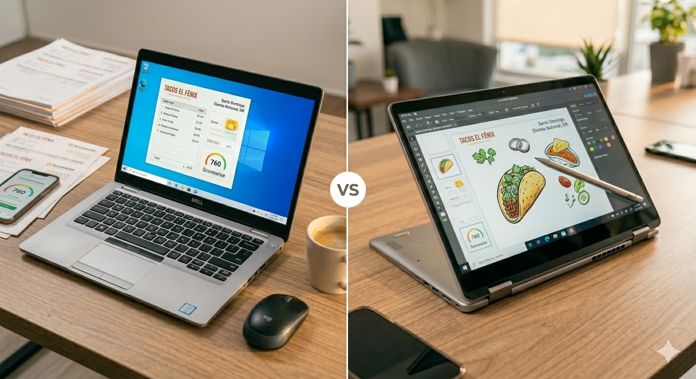 Comparativa laptop renovada normal vs pantalla táctil 2-en-1