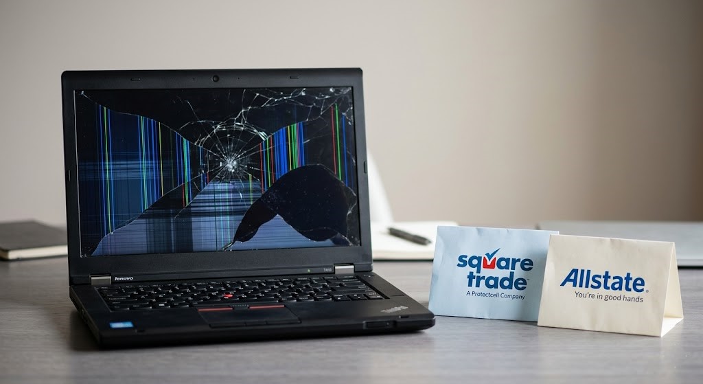 Comparativa visual entre SquareTrade y Allstate Square Trade para laptop refurbished dañada