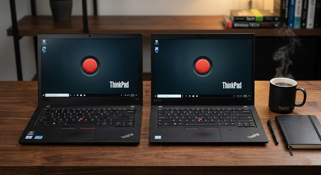 Comparativa lado a lado de ThinkPad T480 y T490 refurbished en 2026