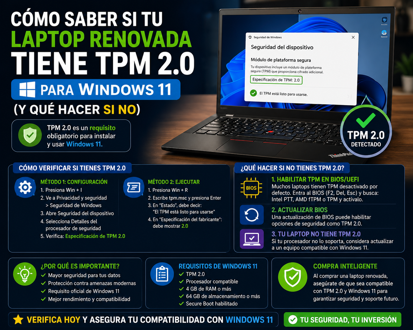 Cómo Saber si tu Laptop Renovada Tiene TPM 2.0 para Windows 11