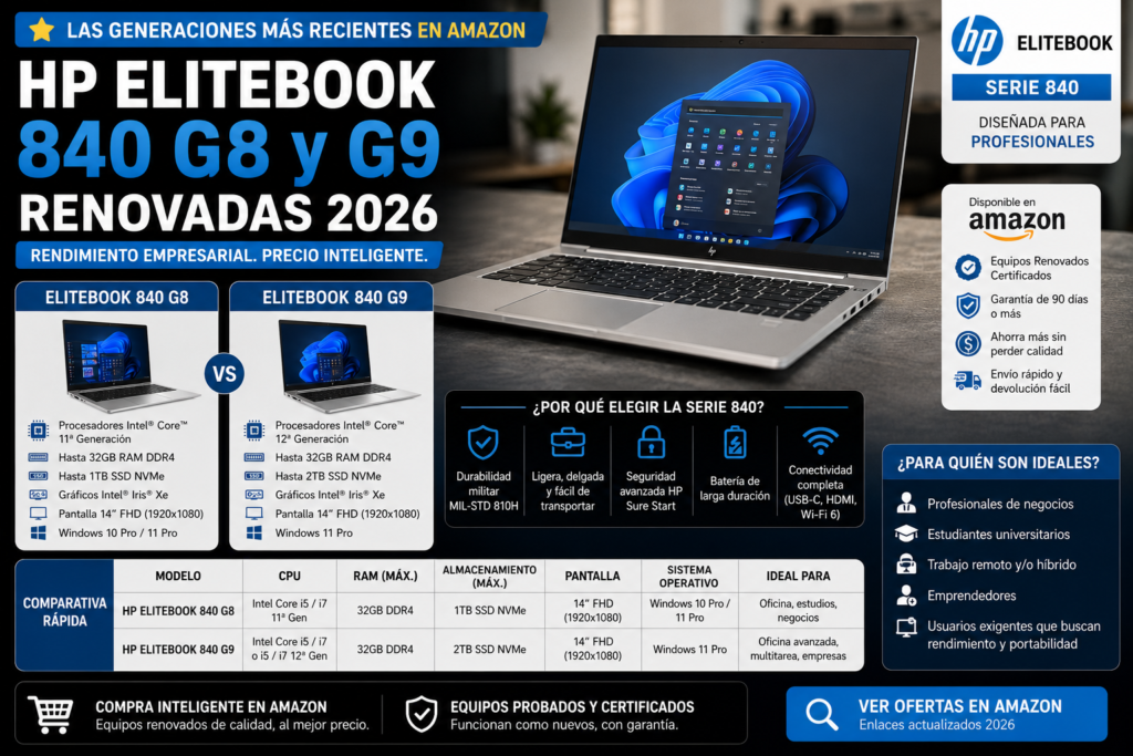 HP EliteBook 840 G8 y G9 Renovadas 2026