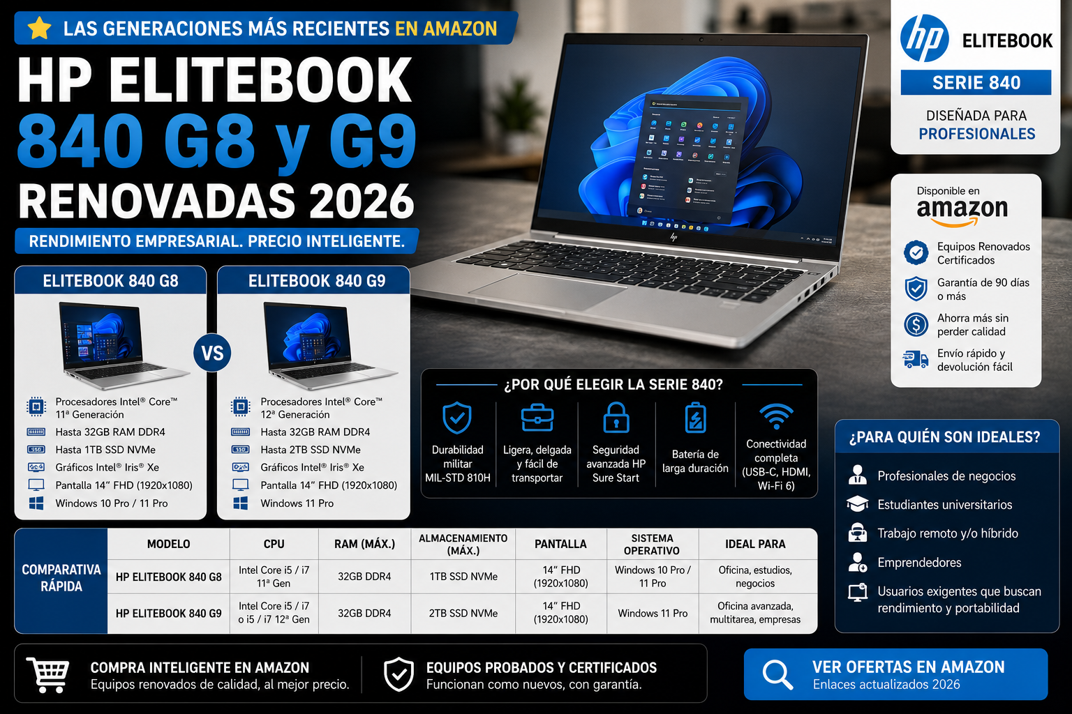 HP EliteBook 840 G8 y G9 Renovadas 2026