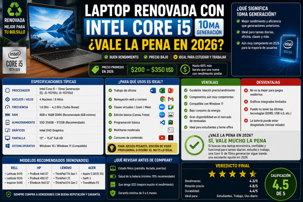 Laptop Renovada con Intel Core i5 de 10ma Generación