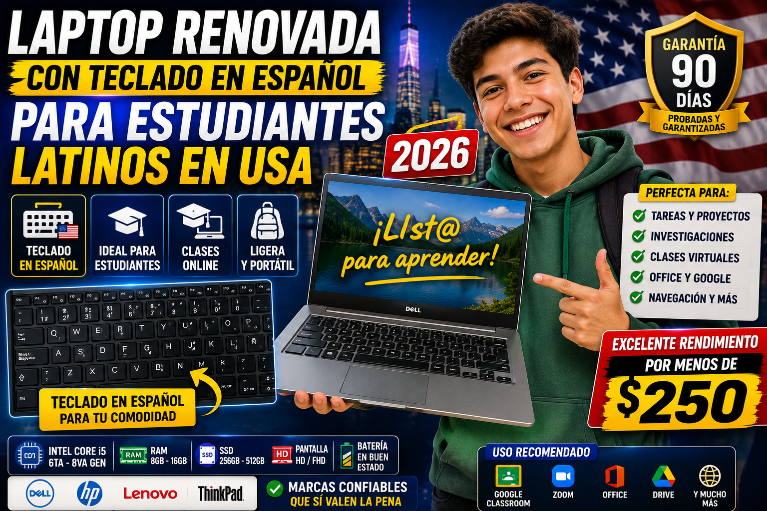 Laptop Renovada con Teclado en Español para Estudiantes Latinos en USA