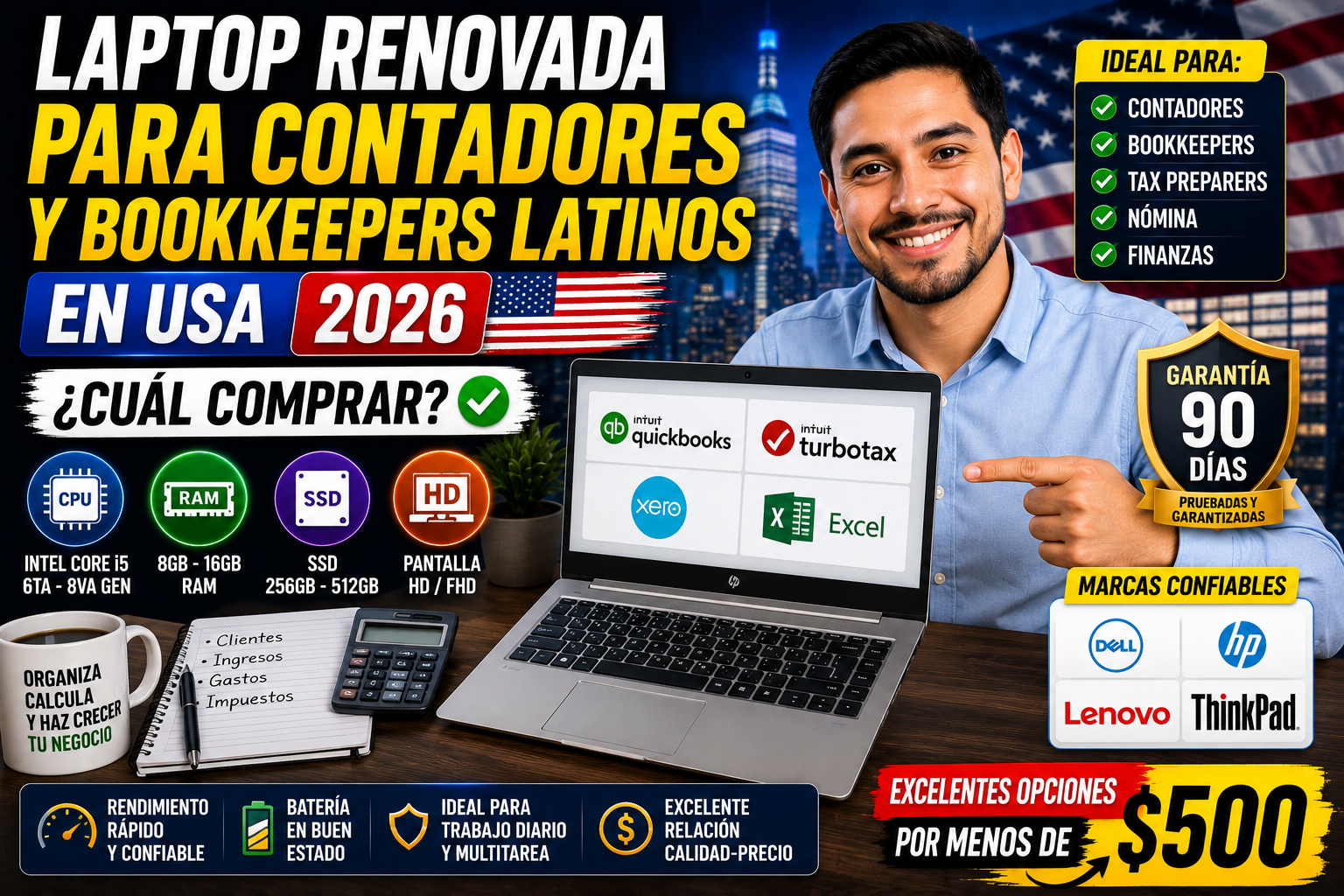 Laptop Renovada para Contadores y Bookkeepers Latinos en USA