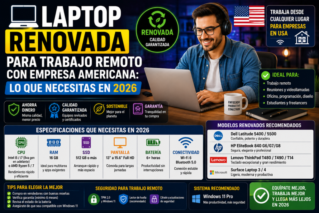 Laptop Renovada para Trabajo Remoto con Empresa Americana