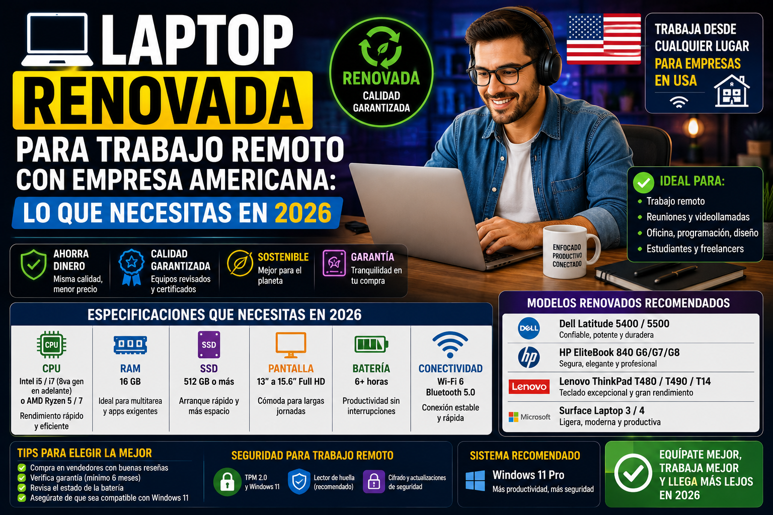 Laptop Renovada para Trabajo Remoto con Empresa Americana