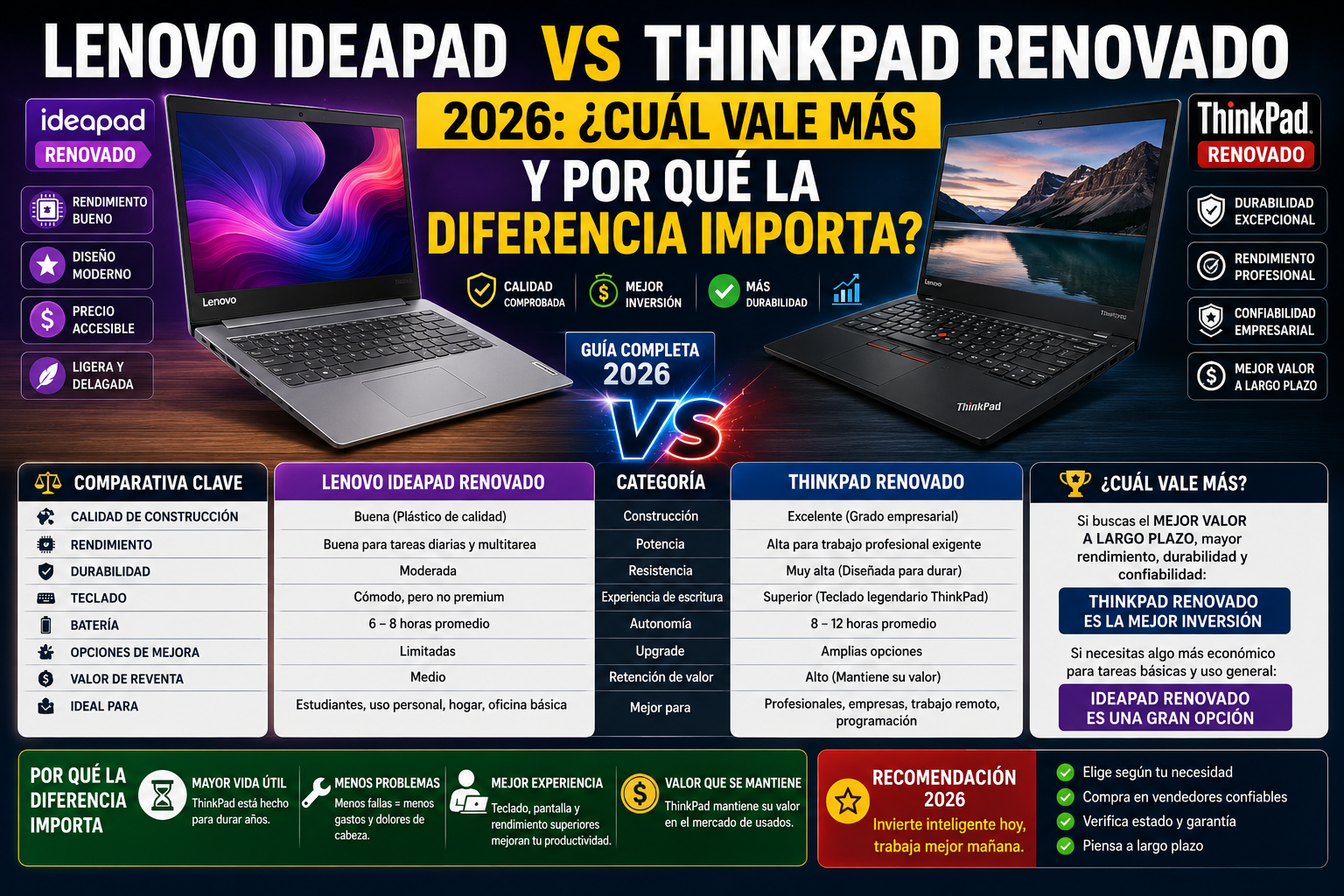 Lenovo IdeaPad vs ThinkPad Renovado 2026