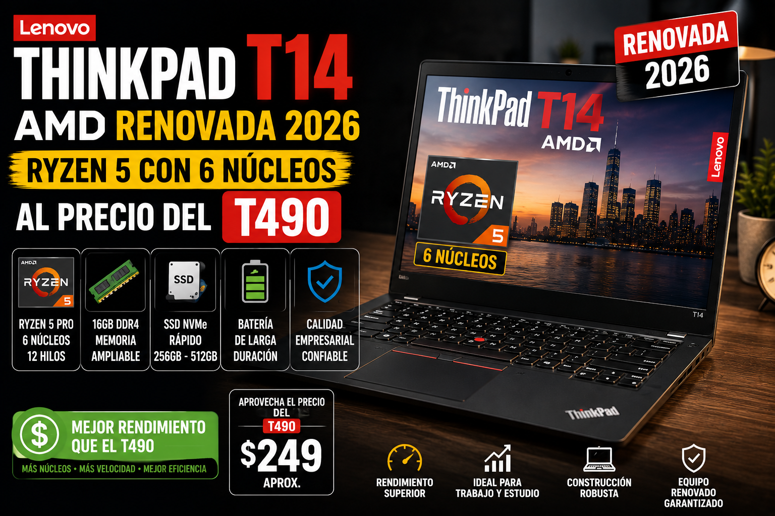 Lenovo ThinkPad T14 AMD Renovada 2026