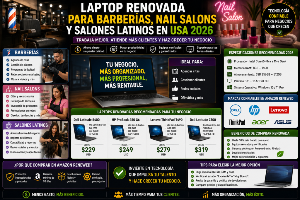 laptop renovada barberias salones latinos usa 2026
