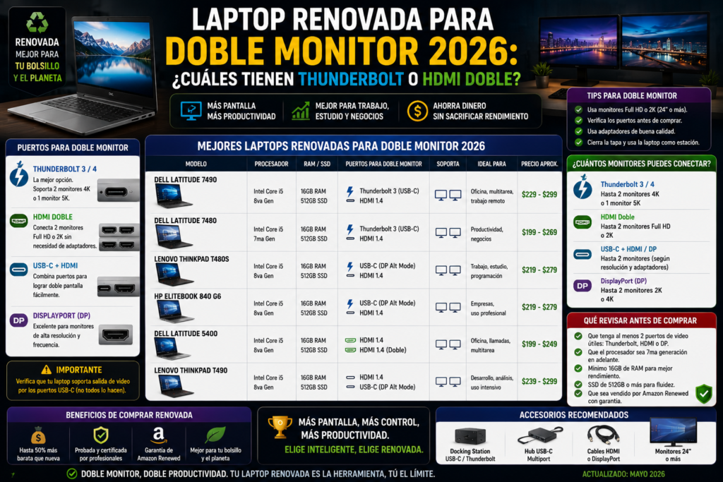 laptop renovada doble monitor thunderbolt hdmi 2026
