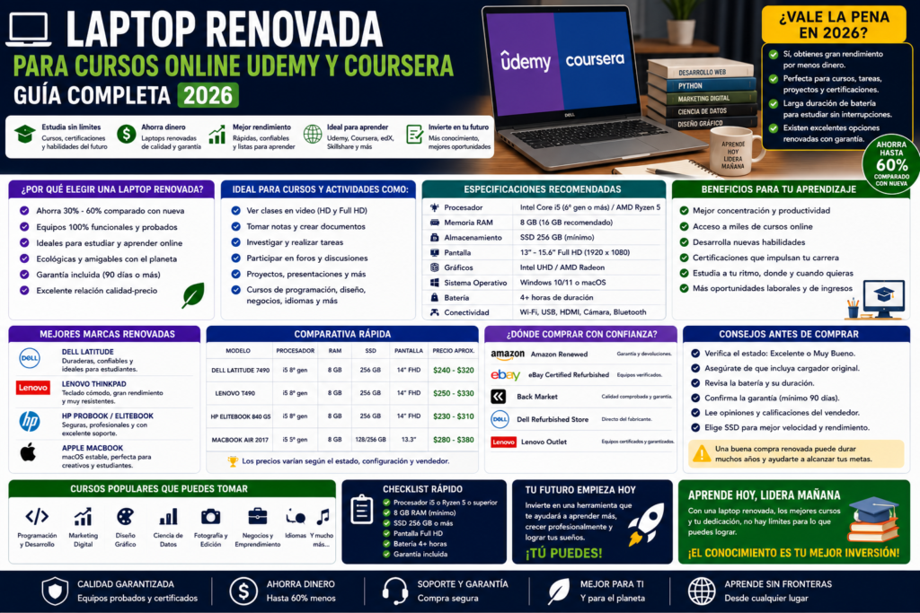 Laptop Renovada para Cursos Online Udemy y Coursera 2026: Guía Completa