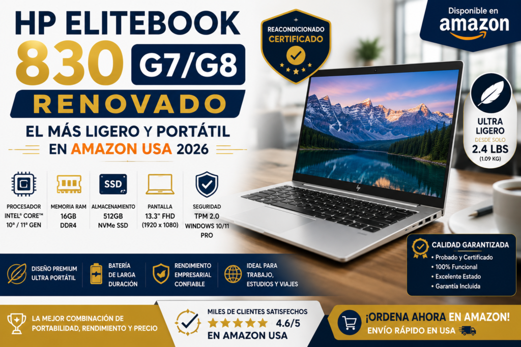 HP EliteBook 830 G7/G8 Renovado: El Más Ligero y Portátil en Amazon USA 2026
