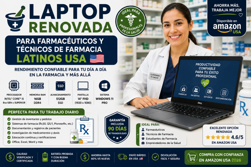 Laptop Renovada para Farmacéuticos y Técnicos de Farmacia Latinos USA 2026