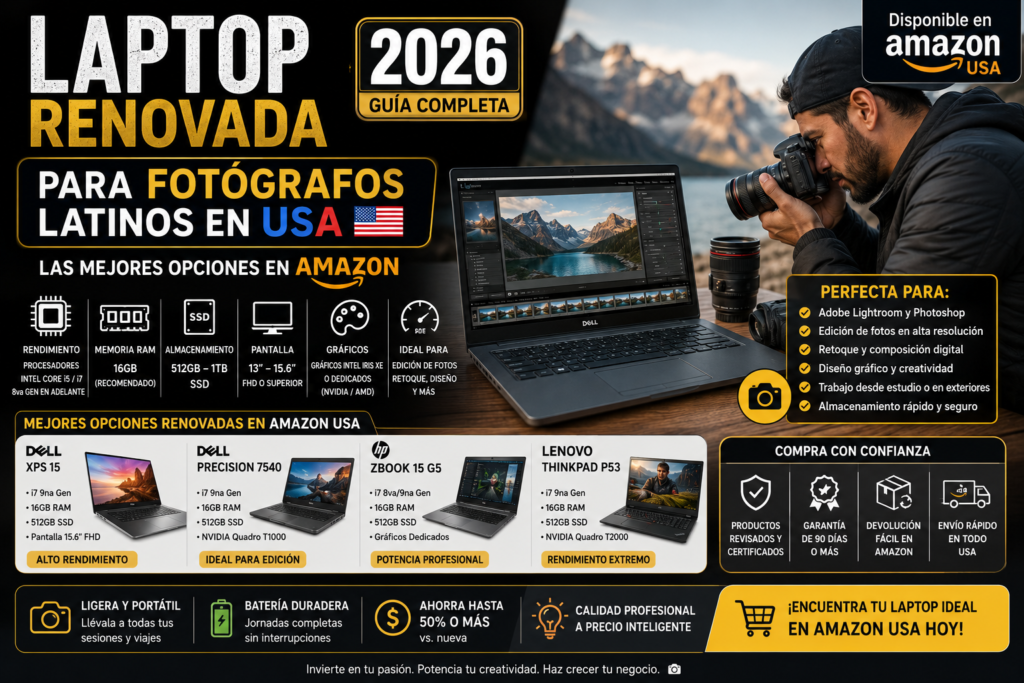 Laptop Renovada para Fotógrafos Latinos en USA 2026: Las Mejores Opciones en Amazon