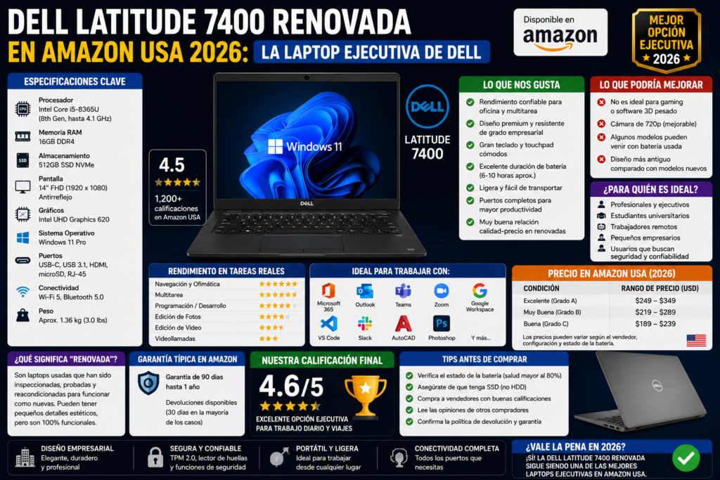 Dell Latitude 7400 Renovada en Amazon USA 2026: La Laptop Ejecutiva de Dell