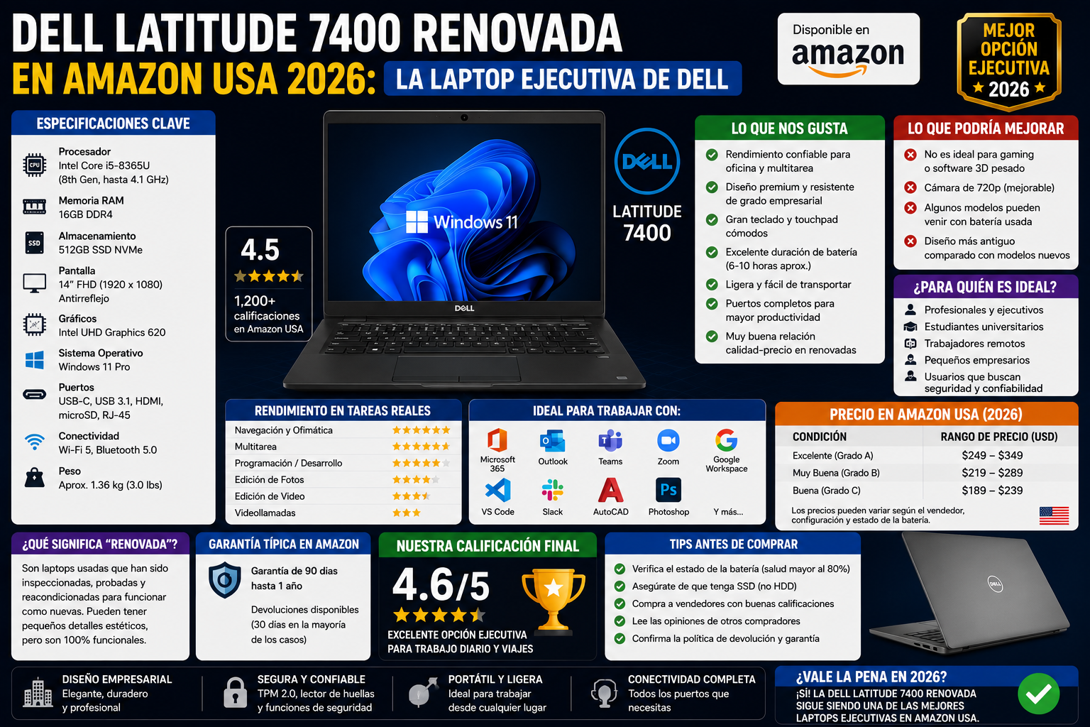 Dell Latitude 7400 Renovada en Amazon USA 2026: La Laptop Ejecutiva de Dell