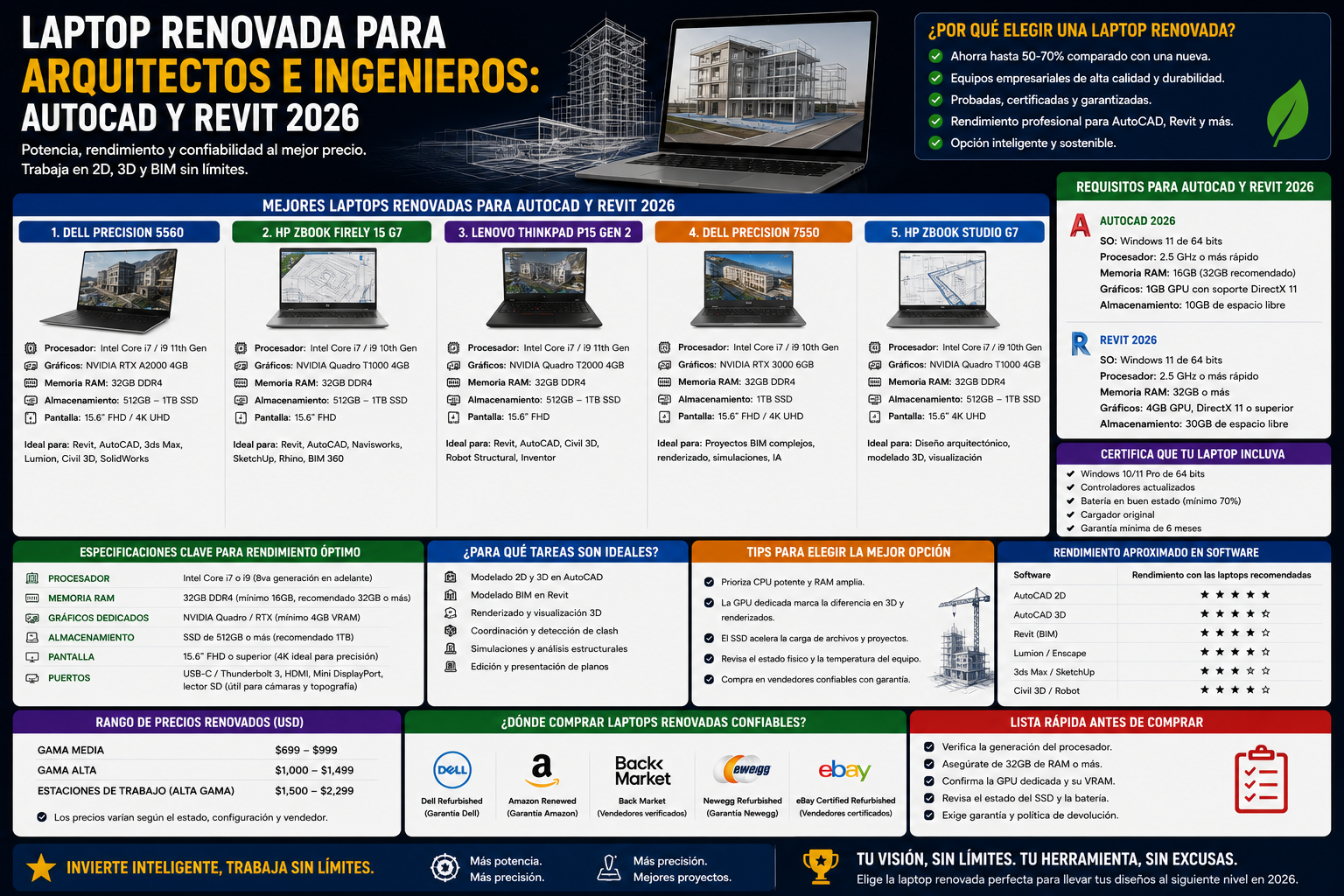 Laptop Renovada para Arquitectos e Ingenieros: AutoCAD y Revit 2026