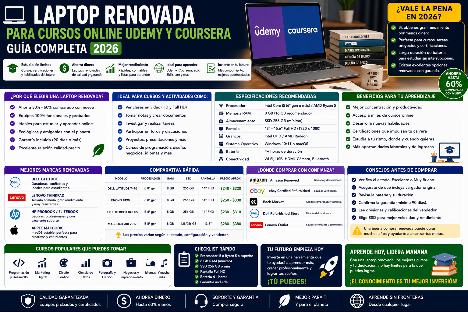 Laptop Renovada para Cursos Online Udemy y Coursera 2026: Guía Completa