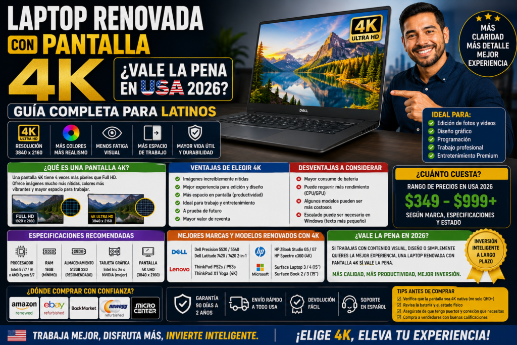 Laptop Renovada con Pantalla 4K