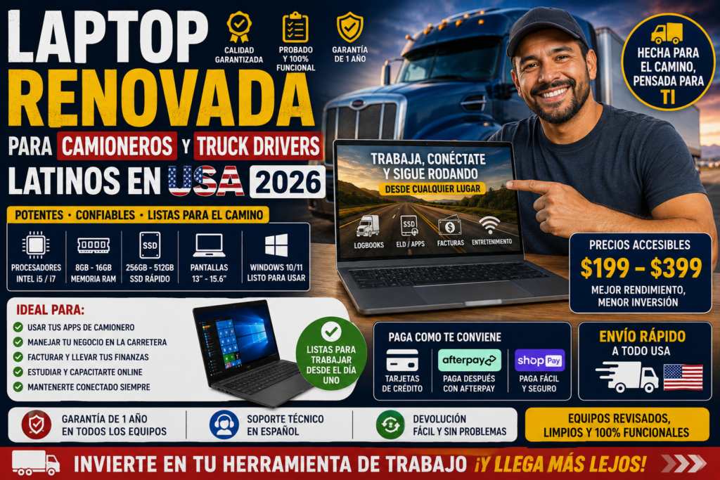 Laptop Renovada para Camioneros y Truck Drivers Latinos