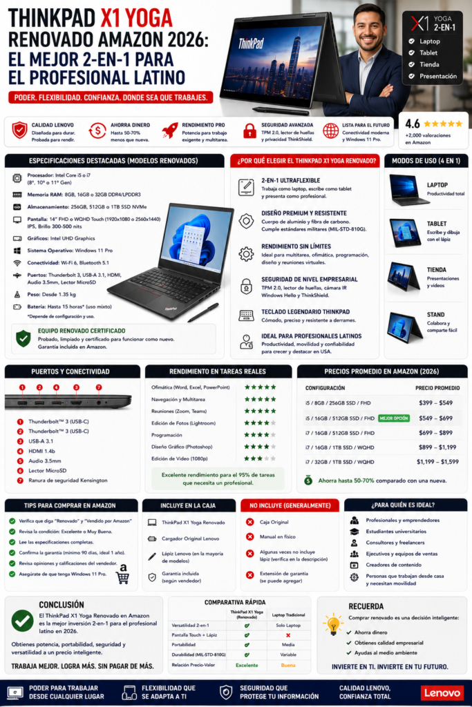 ThinkPad X1 Yoga Renovado Amazon 2026: El Mejor 2-en-1 para el Profesional Latino